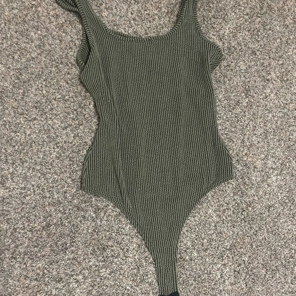 Olive Green Ribbed Bodysuit